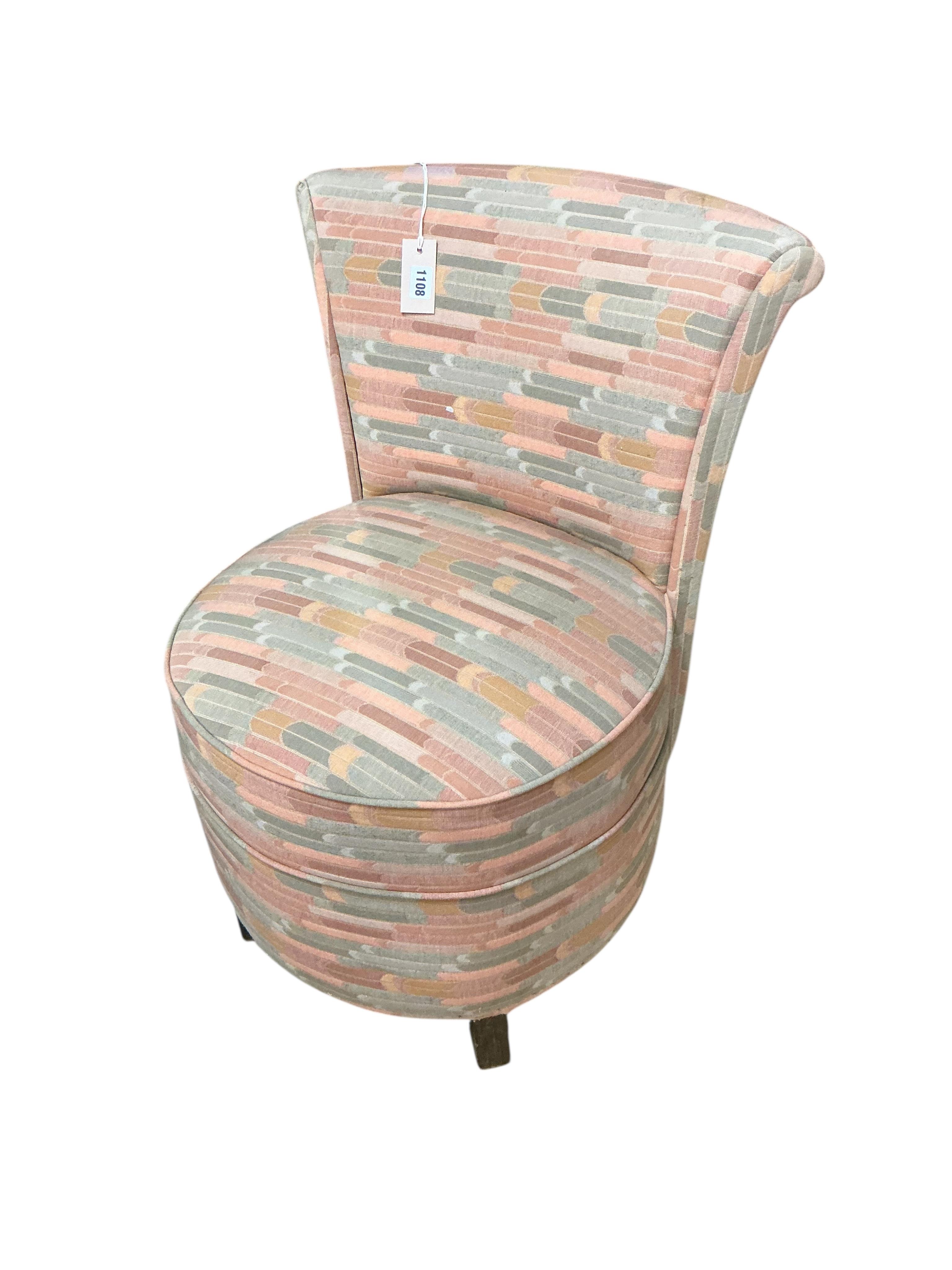 A French Art Deco boudoir chair, width 50cm, depth 45cm, height 74cm